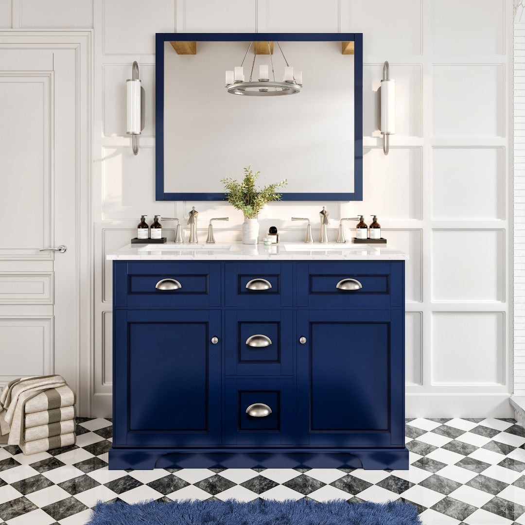 Eviva Epic Bath Vanity with Carrara Quartz Top and Undermount Porcelain Sinks (48"-100")