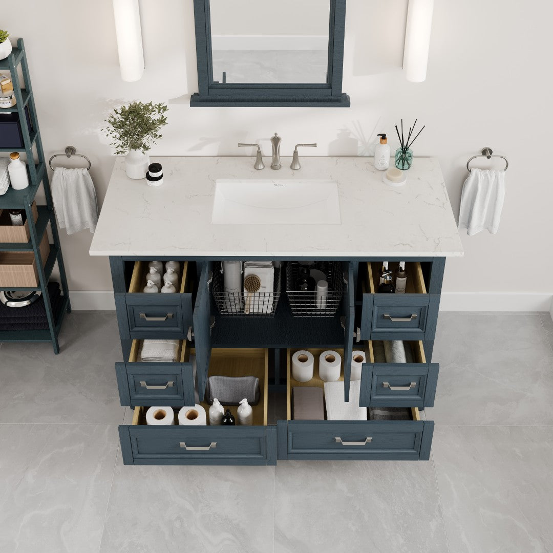 Eviva Britney Bath Vanity with Carrara Quartz Top and Undermount Porcelain Sink (24"-72")