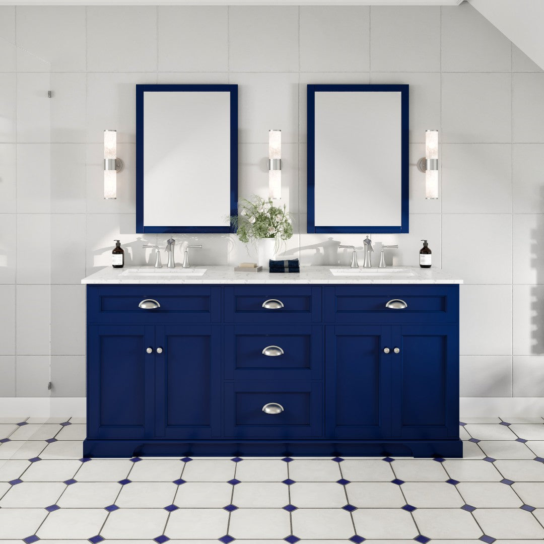Eviva Epic Bath Vanity with Carrara Quartz Top and Undermount Porcelain Sinks (48"-100")