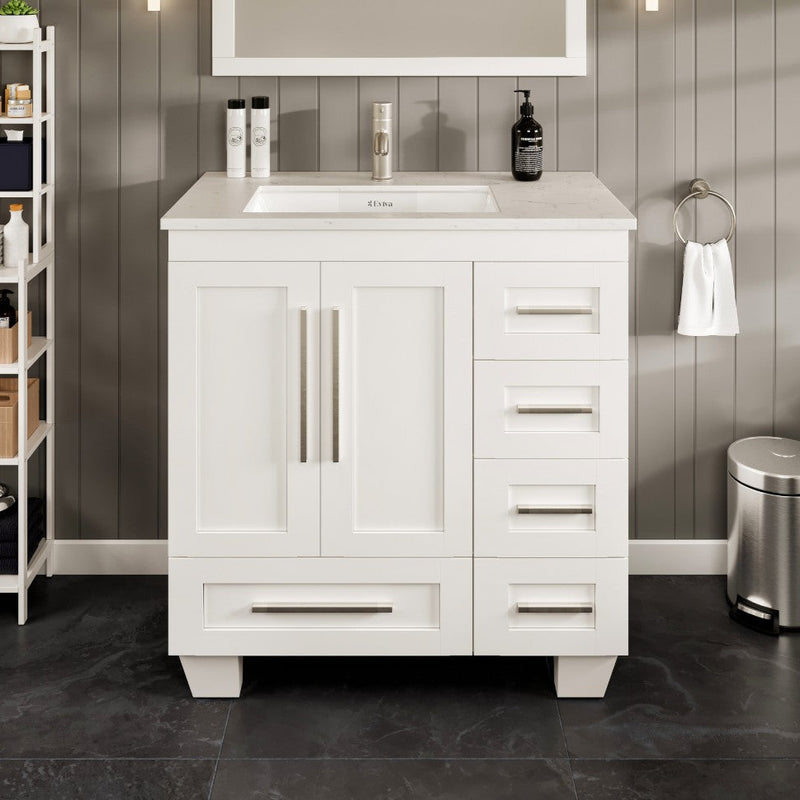 Eviva Loon Bath Vanity with Carrara Quartz Top and Undermount Porcelain Sink (28"-30")