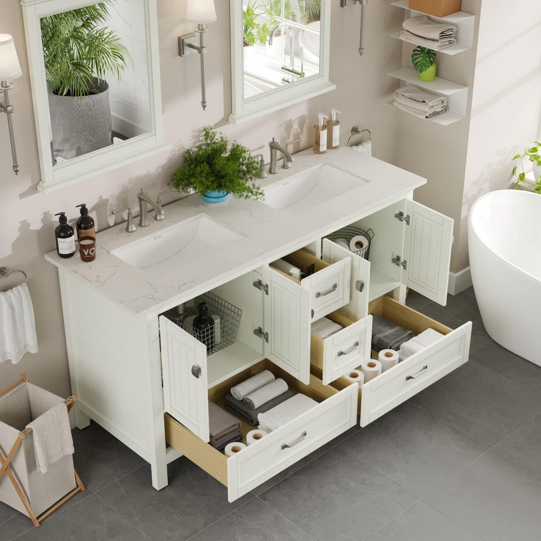 Eviva Britney Bath Vanity with Carrara Quartz Top and Undermount Porcelain Sink (24"-72")