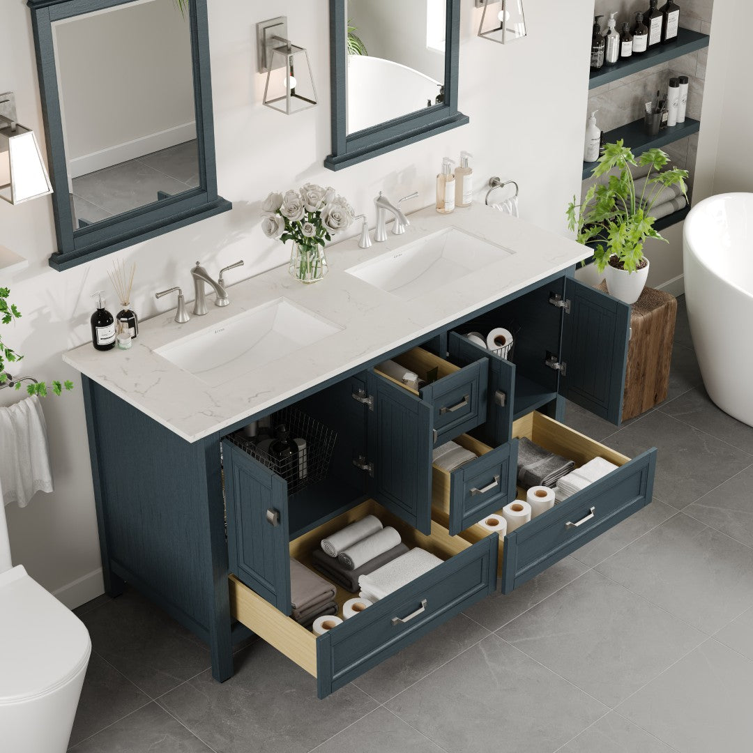 Eviva Britney Bath Vanity with Carrara Quartz Top and Undermount Porcelain Sink (24"-72")