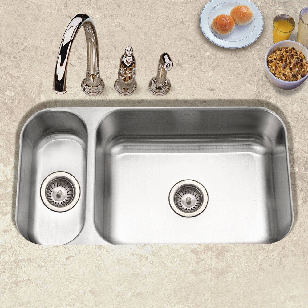 Houzer Elite 31 inch Stainless Steel Undermount 80/20 Small Left Double Bowl Kitchen Sink - EHD-3118