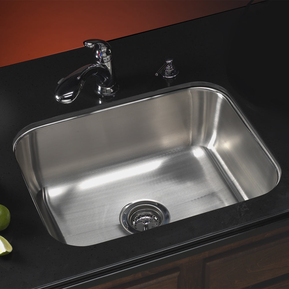 Houzer Elite 24" Stainless Steel Undermount Single Bowl Kitchen Sink with Strainer