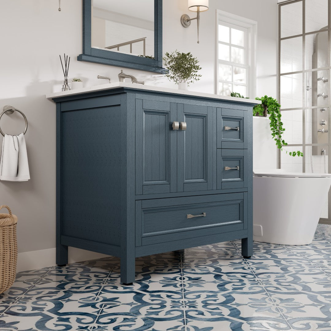 Eviva Britney Bath Vanity with Carrara Quartz Top and Undermount Porcelain Sink (24"-72")