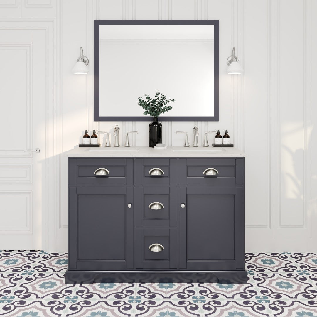 Eviva Epic Bath Vanity with Carrara Quartz Top and Undermount Porcelain Sinks (48"-100")