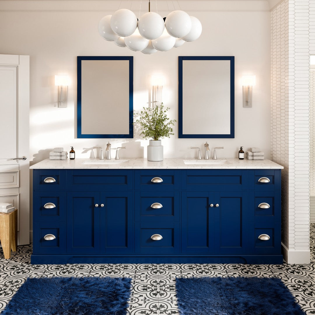 Eviva Epic Bath Vanity with Carrara Quartz Top and Undermount Porcelain Sinks (48"-100")