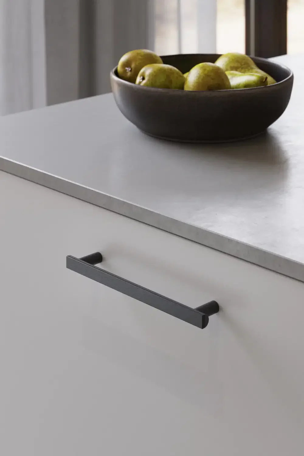 Stained Wood and Black "Bis" Cabinet Knob and Drawer Handle