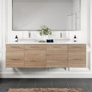 Eviva Luxy Wall Mount Bath Vanity with White Quartz Top and Vessel Porcelain Sinks