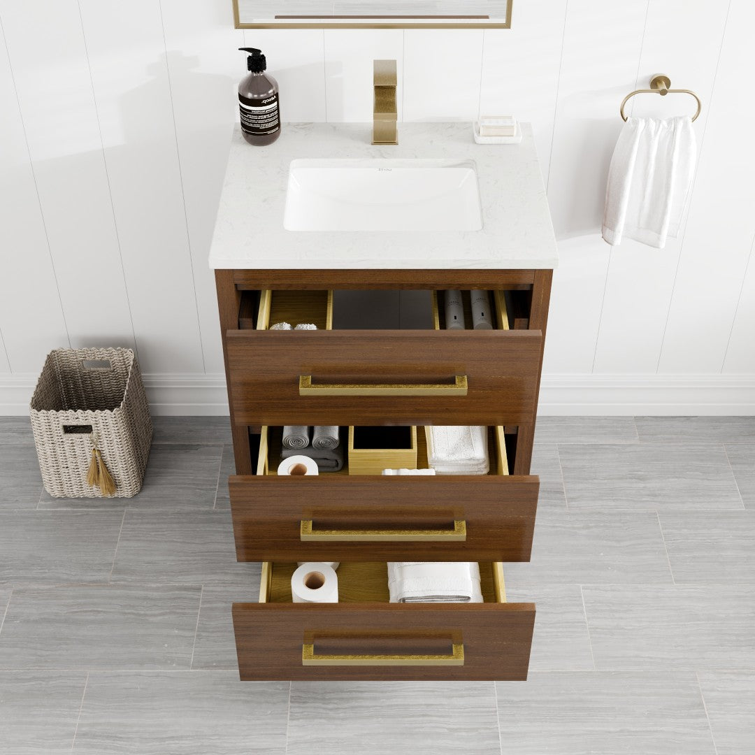 Eviva Curio Bath Vanity with Carrara Quartz Top and Undermount Porcelain Sink (24"-60")