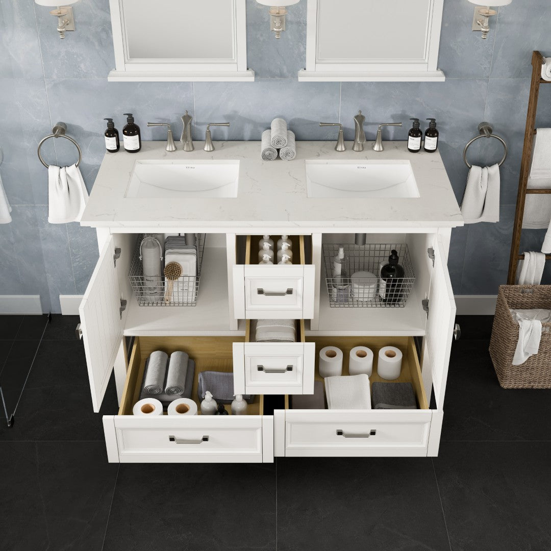 Eviva Britney Bath Vanity with Carrara Quartz Top and Undermount Porcelain Sink (24"-72")