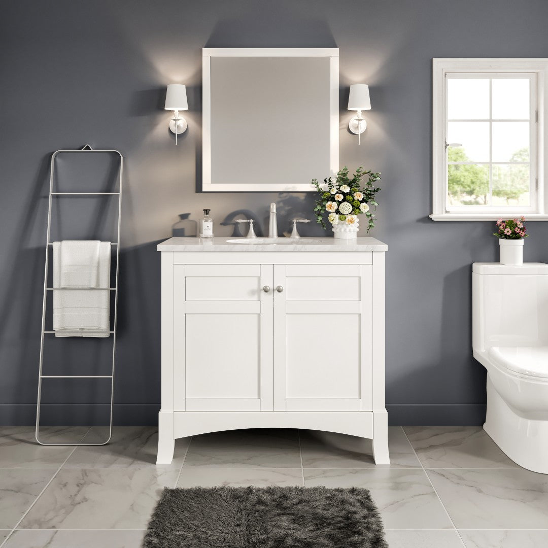 Eviva New York Bath Vanity with Carrara Marble Top and Undermount Porcelain Sink (24"-36")