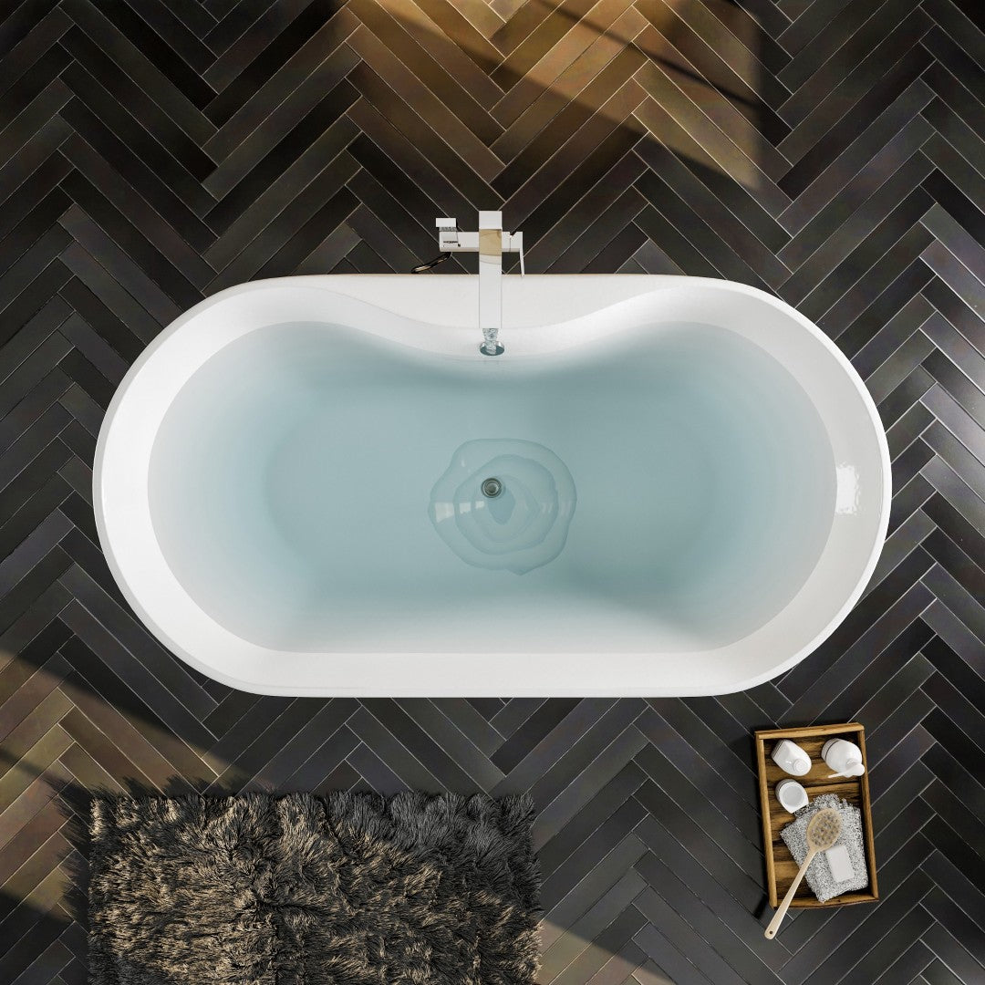 Eviva Emely 60" Glossy White Oval Acrylic Freestanding Bathtub