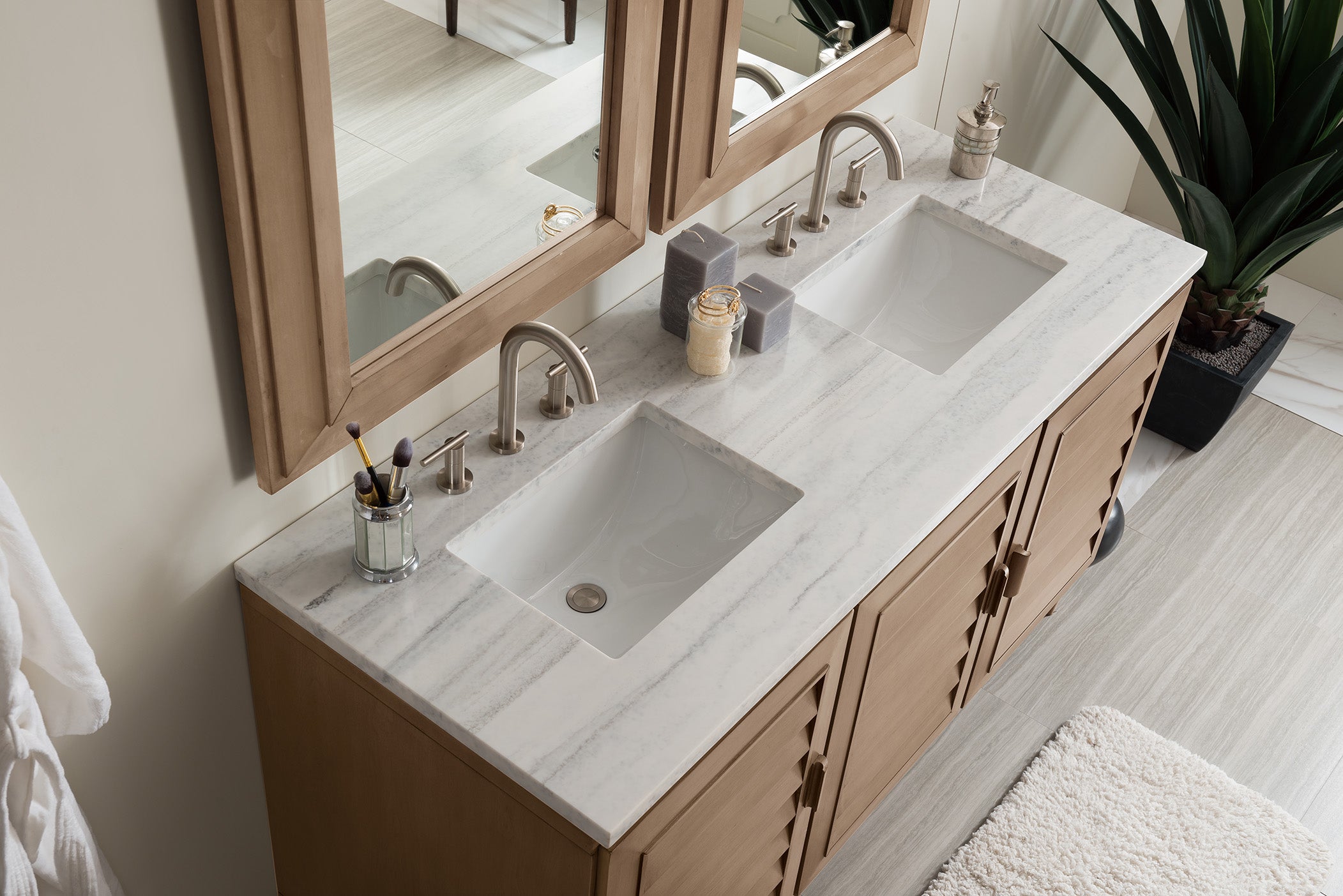 James Martin Portland 60" Double Vanity in Whitewashed Walnut with 3cm Countertop
