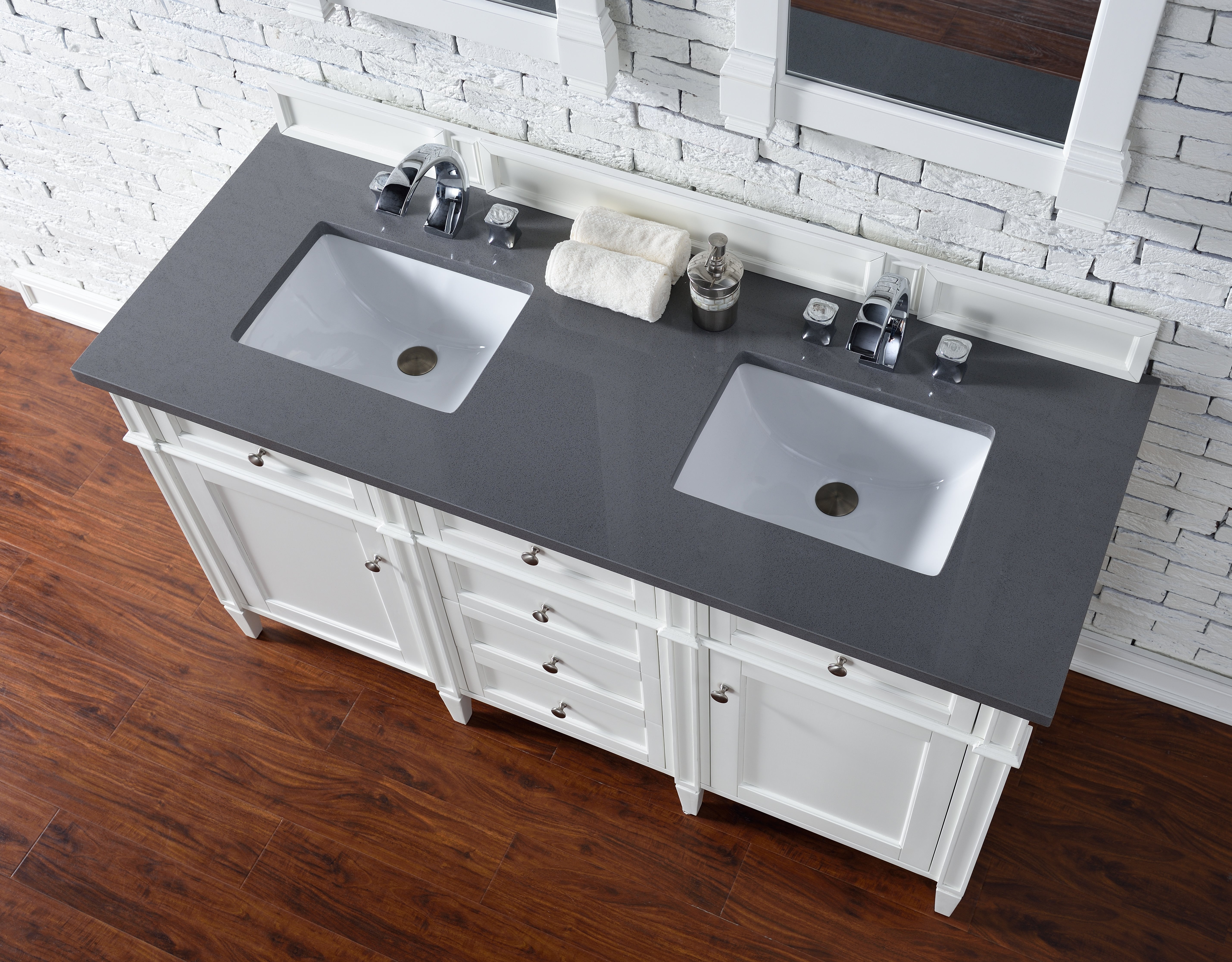 James Martin Brittany 60" Double Vanity in Bright White with 3cm Countertop