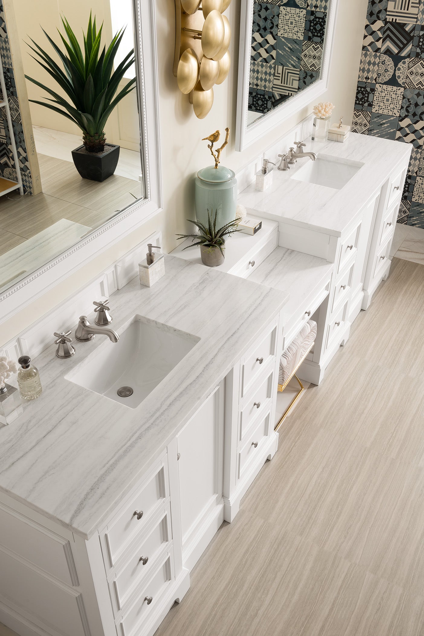 James Martin De Soto 118" Double Vanity Set in Bright White with 3cm Countertop