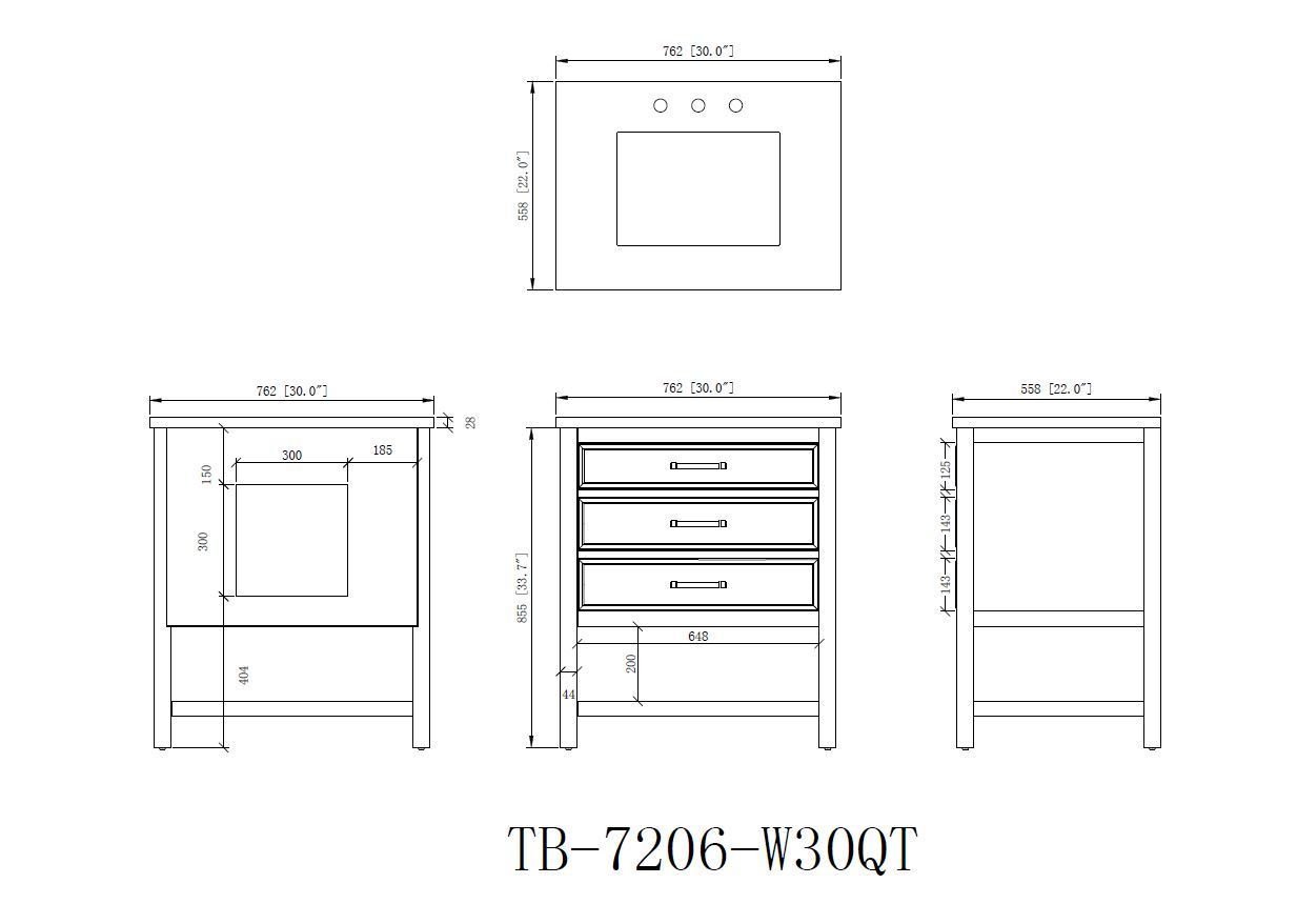 Chans Furniture QT-7206-NB30 30" Felton Navy Blue Modern Single Sink Bathroom Vanity