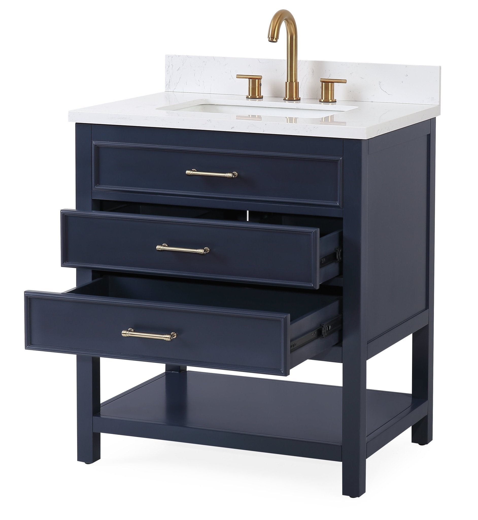 Chans Furniture QT-7206-NB30 30" Felton Navy Blue Modern Single Sink Bathroom Vanity
