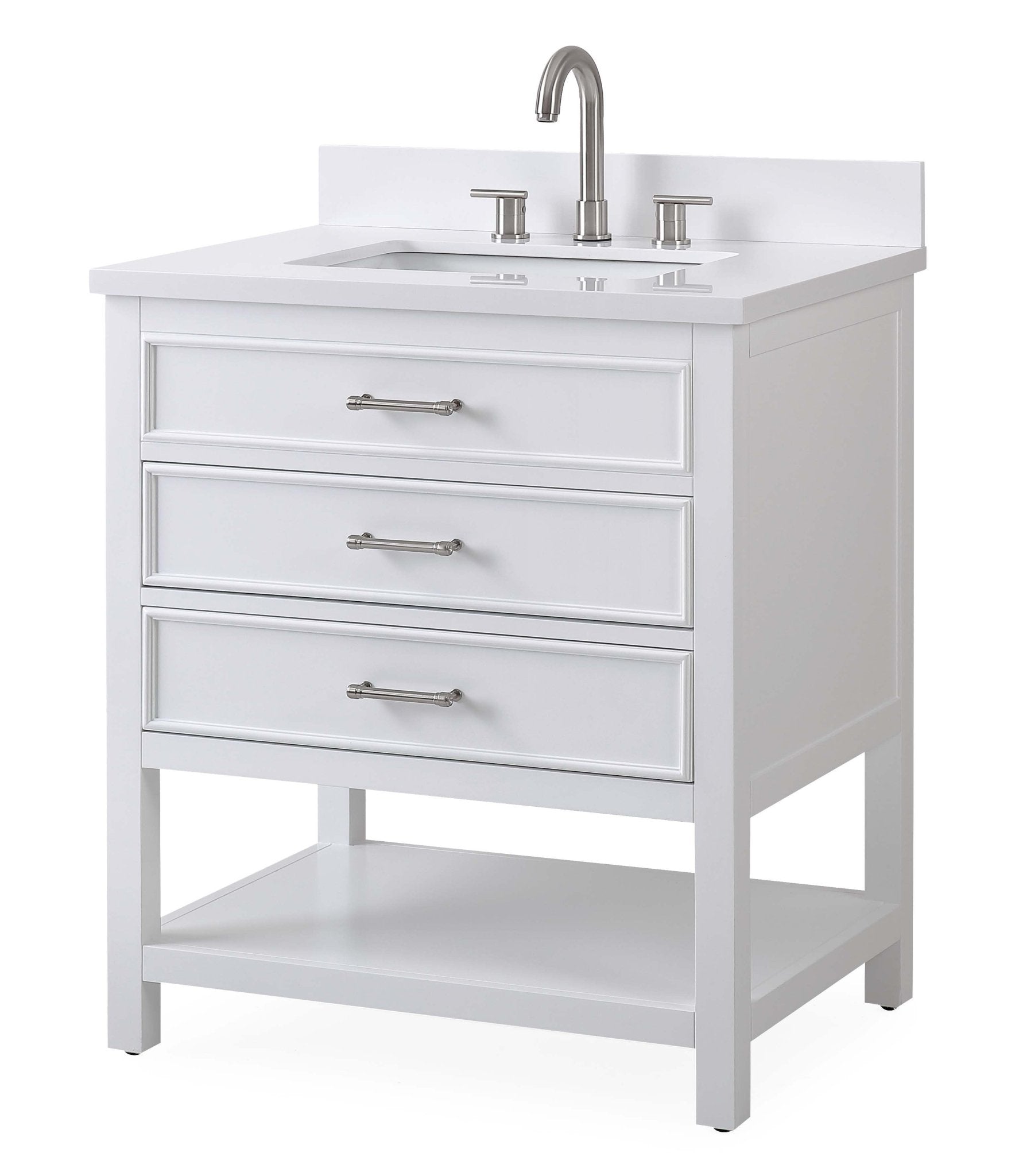 Chans Furniture QT-7206-W30 30" Felton White Modern Single Sink Bathroom Vanity