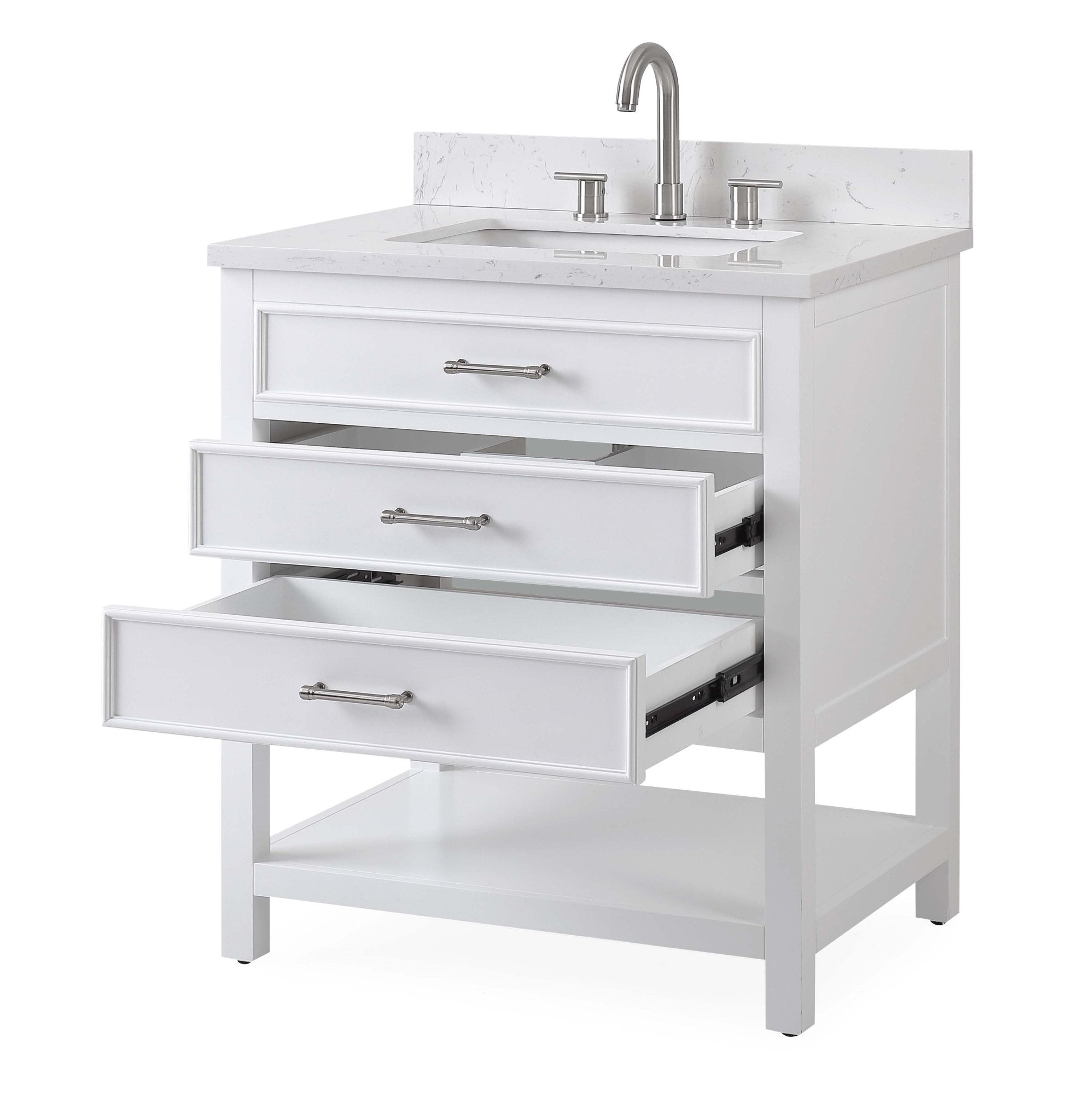 Chans Furniture QT-7206-W30 30" Felton White Modern Single Sink Bathroom Vanity