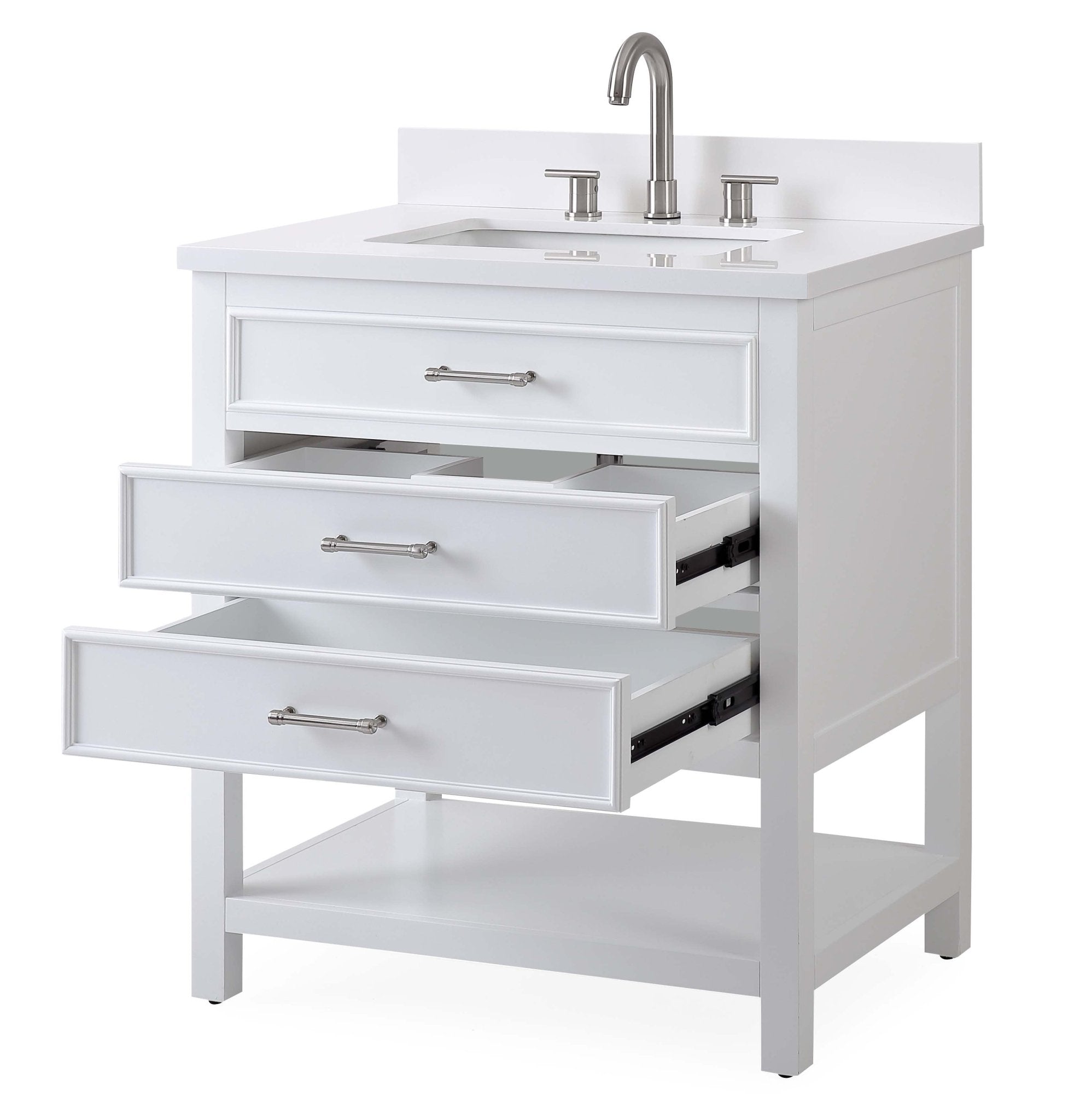 Chans Furniture QT-7206-W30 30" Felton White Modern Single Sink Bathroom Vanity