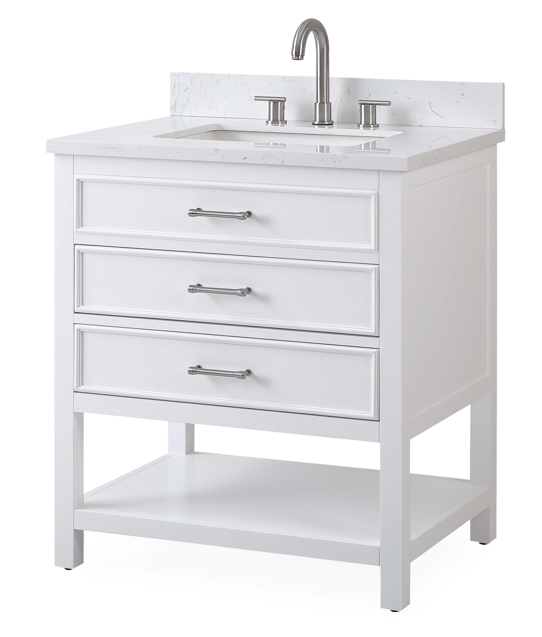 Chans Furniture QT-7206-W30 30" Felton White Modern Single Sink Bathroom Vanity