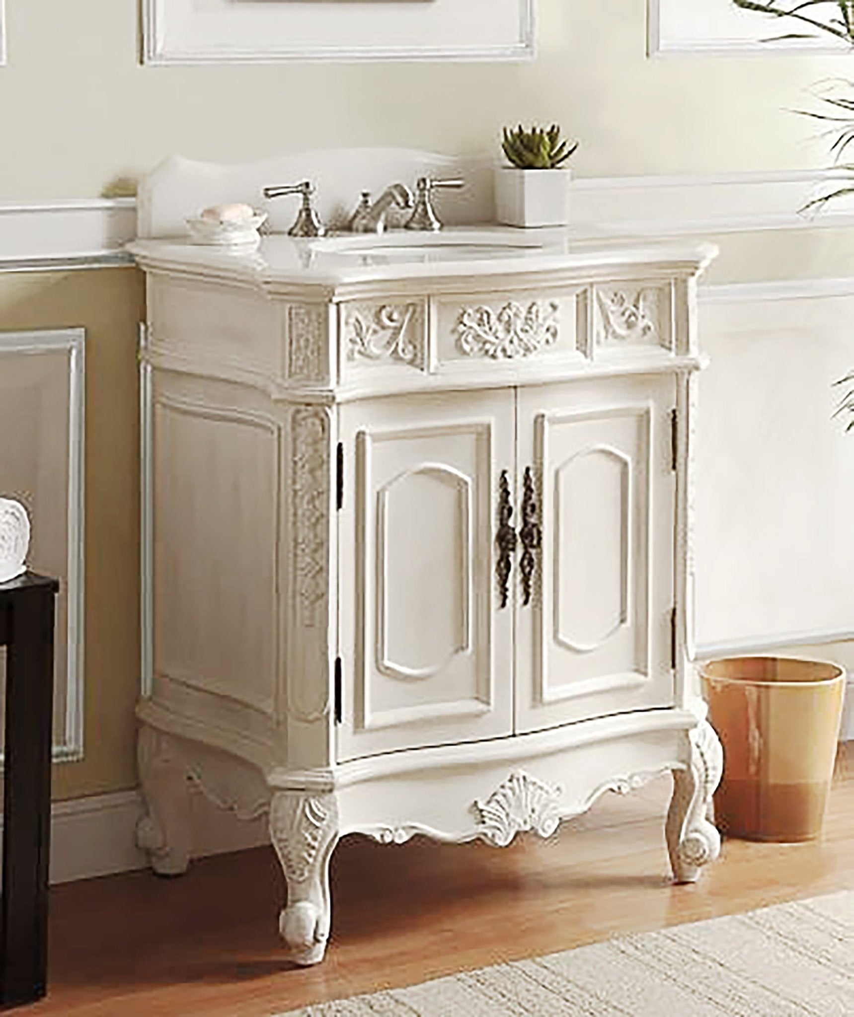 Chans Furniture ZK-080W-AW 30 Inch Antique Style Old Timer Classic White Ellenton Bathroom Sink Vanity