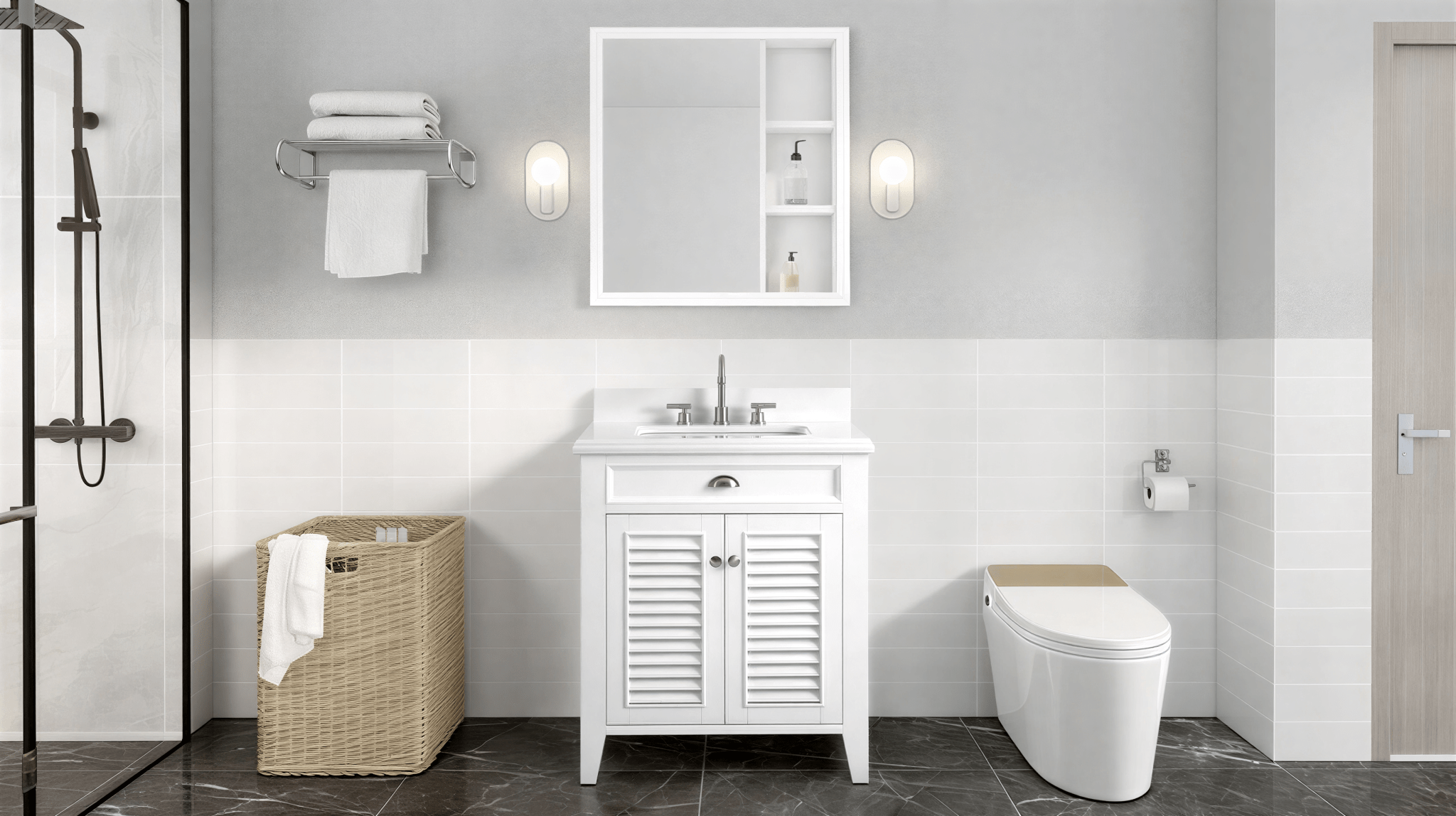 Chans Furniture GD-3028Q30-QT 30 Inch Contemporary Style White Kalani Bathroom Vanity (Variant)