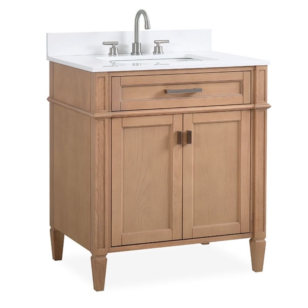 Chans Furniture QT-2808-V30WD 30 Inch Durand Modern Light Oak Bathroom Sink Vanity with Stone Counter Top