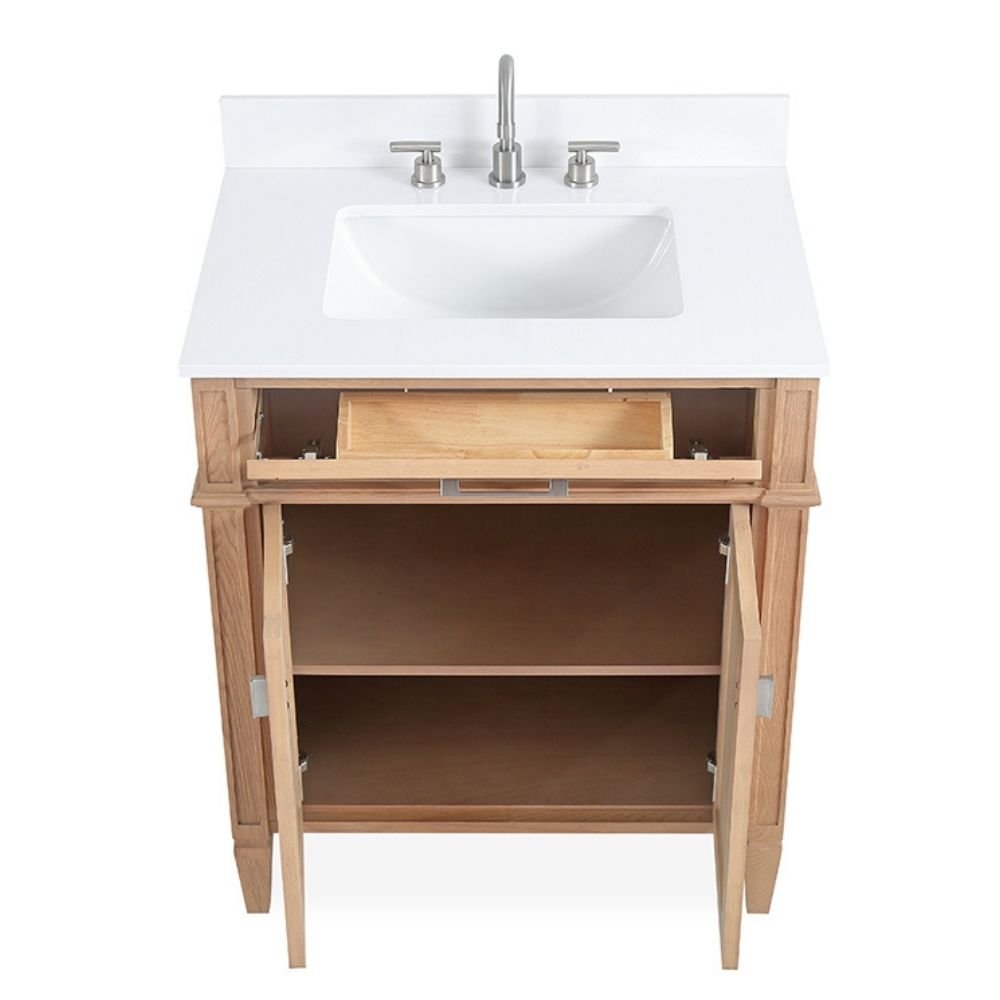 Chans Furniture QT-2808-V30WD 30 Inch Durand Modern Light Oak Bathroom Sink Vanity with Stone Counter Top