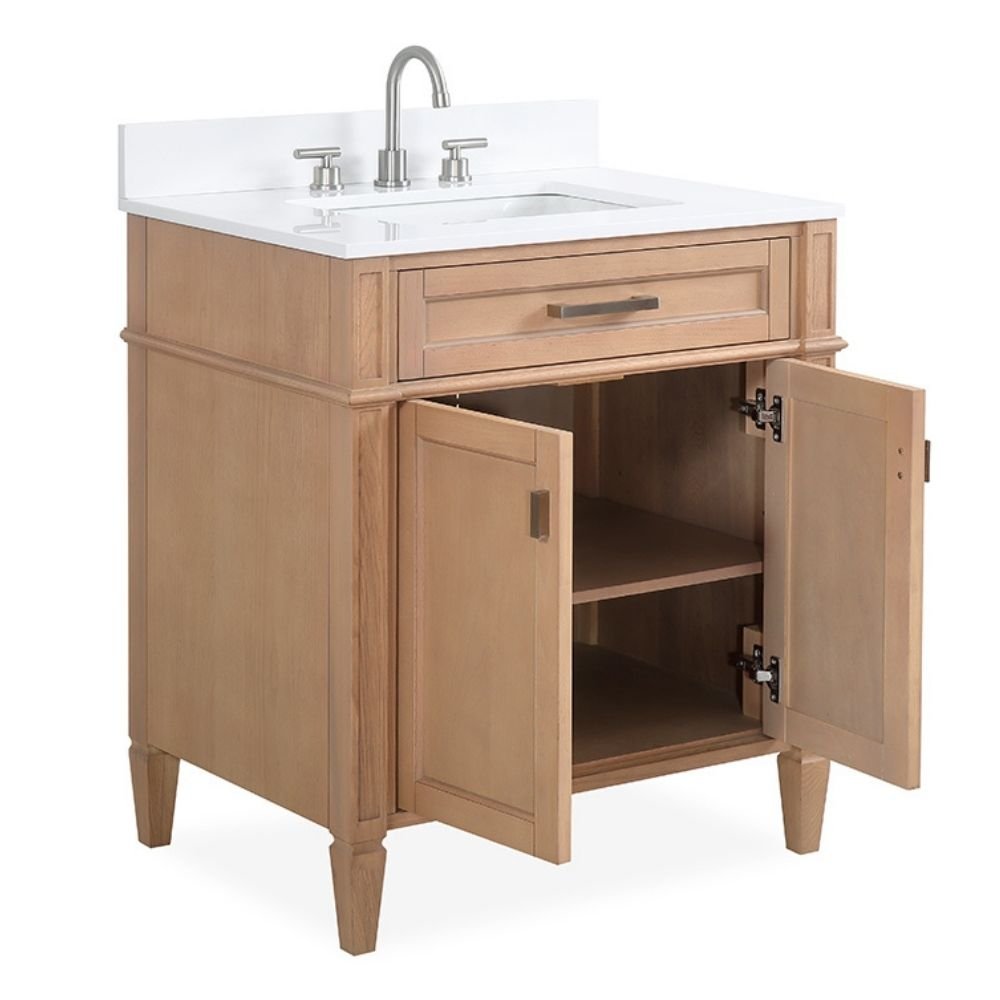 Chans Furniture QT-2808-V30WD 30 Inch Durand Modern Light Oak Bathroom Sink Vanity with Stone Counter Top