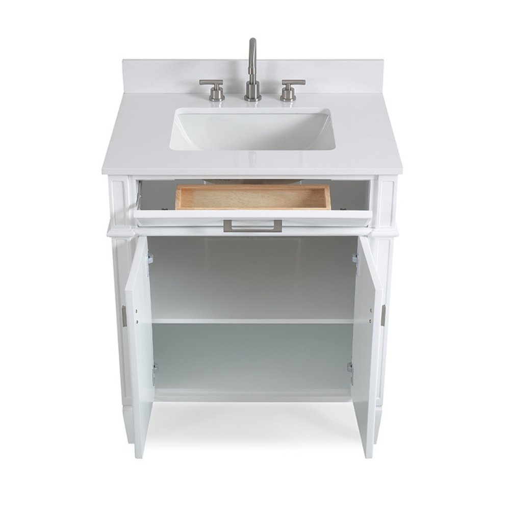 Chans Furniture QT-2808-V30WL 30 Inch Durand Modern White Bathroom Sink Vanity with Stone Counter Top