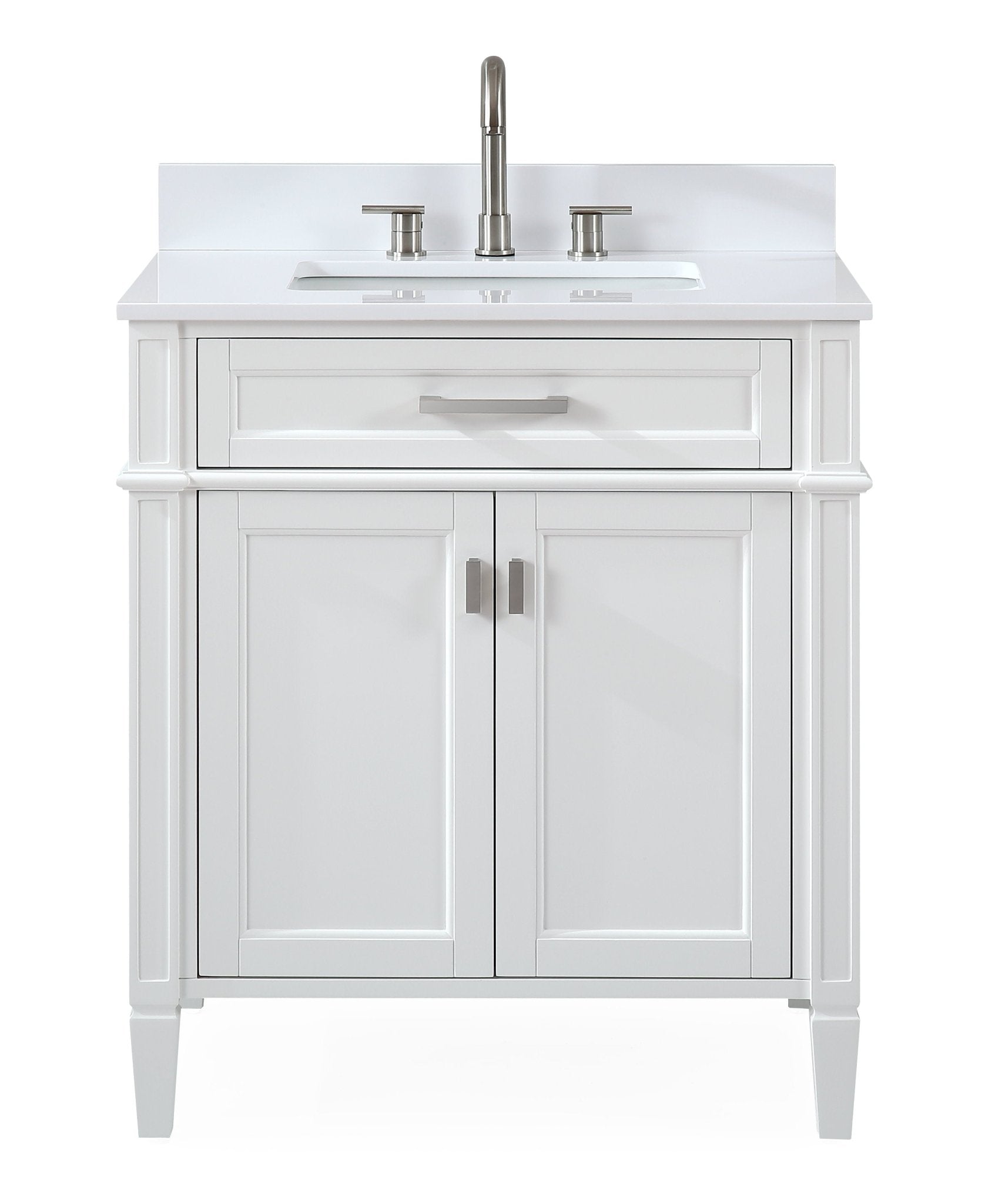 Chans Furniture QT-1808-V30W 30 Inch Durand Modern White Bathroom Sink Vanity with Stone Counter Top