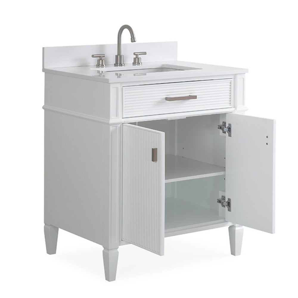 Chans Furniture QT-2808-V30WL 30 Inch Durand Modern White Bathroom Sink Vanity with Stone Counter Top
