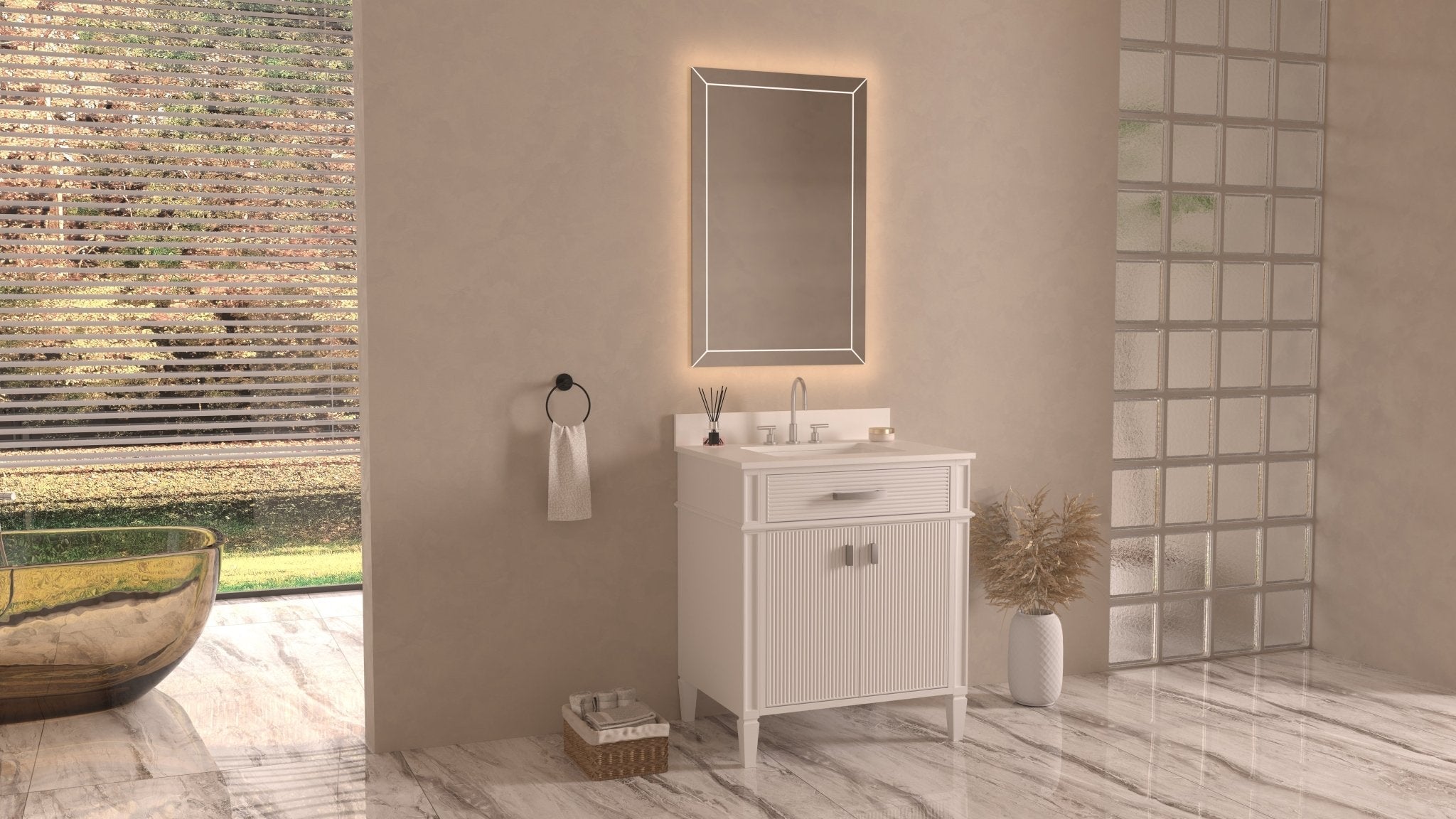 Chans Furniture QT-2808-V30WL 30 Inch Durand Modern White Bathroom Sink Vanity with Stone Counter Top