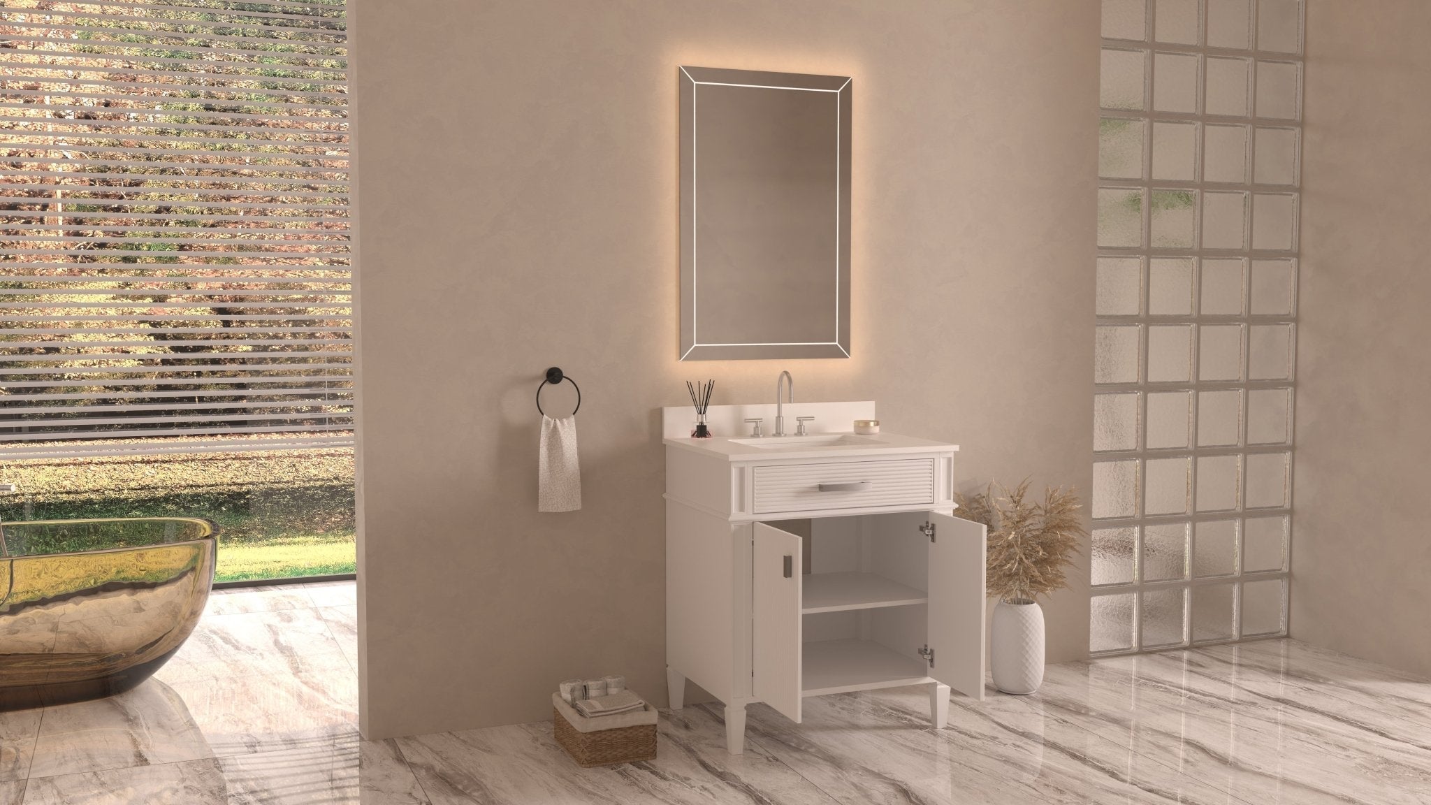 Chans Furniture QT-2808-V30WL 30 Inch Durand Modern White Bathroom Sink Vanity with Stone Counter Top