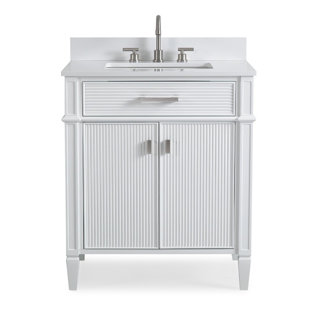 Chans Furniture QT-2808-V30WL 30 Inch Durand Modern White Bathroom Sink Vanity with Stone Counter Top