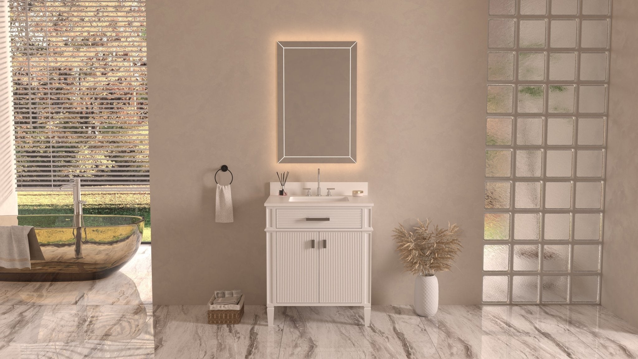 Chans Furniture QT-2808-V30WL 30 Inch Durand Modern White Bathroom Sink Vanity with Stone Counter Top