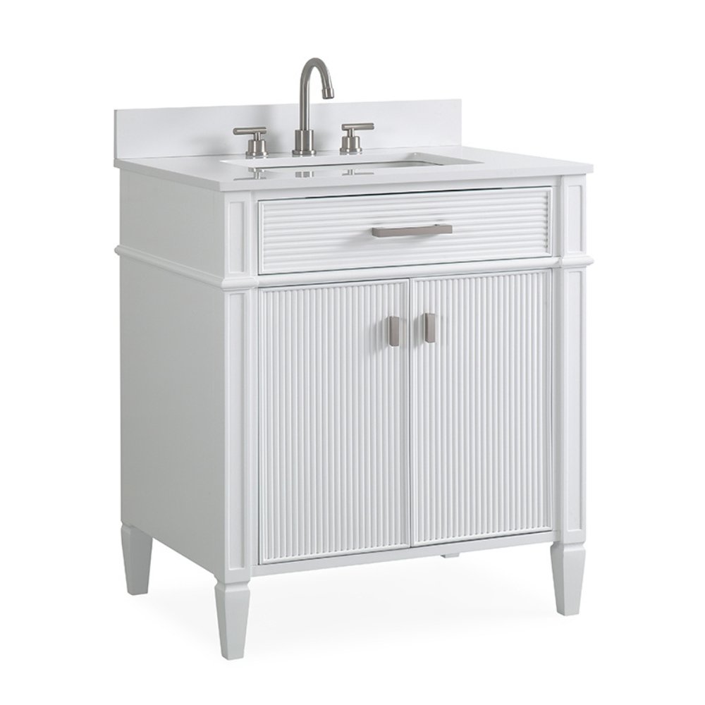 Chans Furniture QT-2808-V30WL 30 Inch Durand Modern White Bathroom Sink Vanity with Stone Counter Top