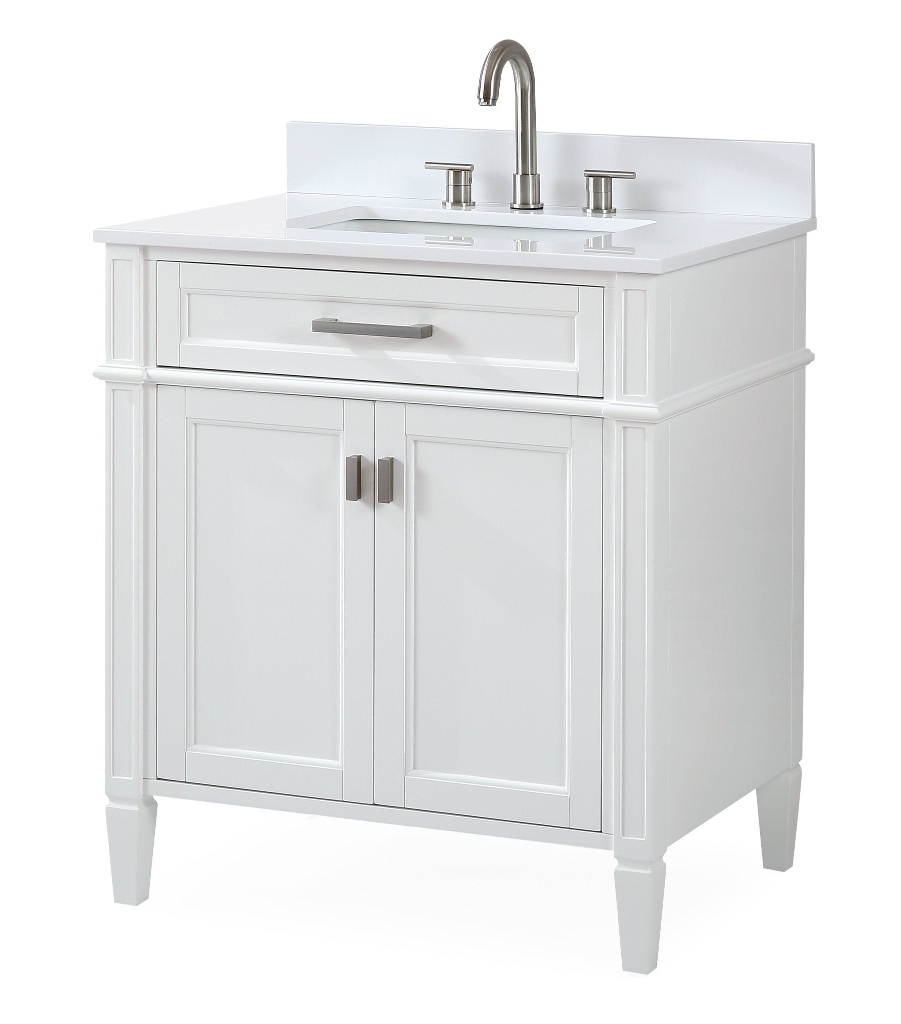 Chans Furniture QT-1808-V30W 30 Inch Durand Modern White Bathroom Sink Vanity with Stone Counter Top