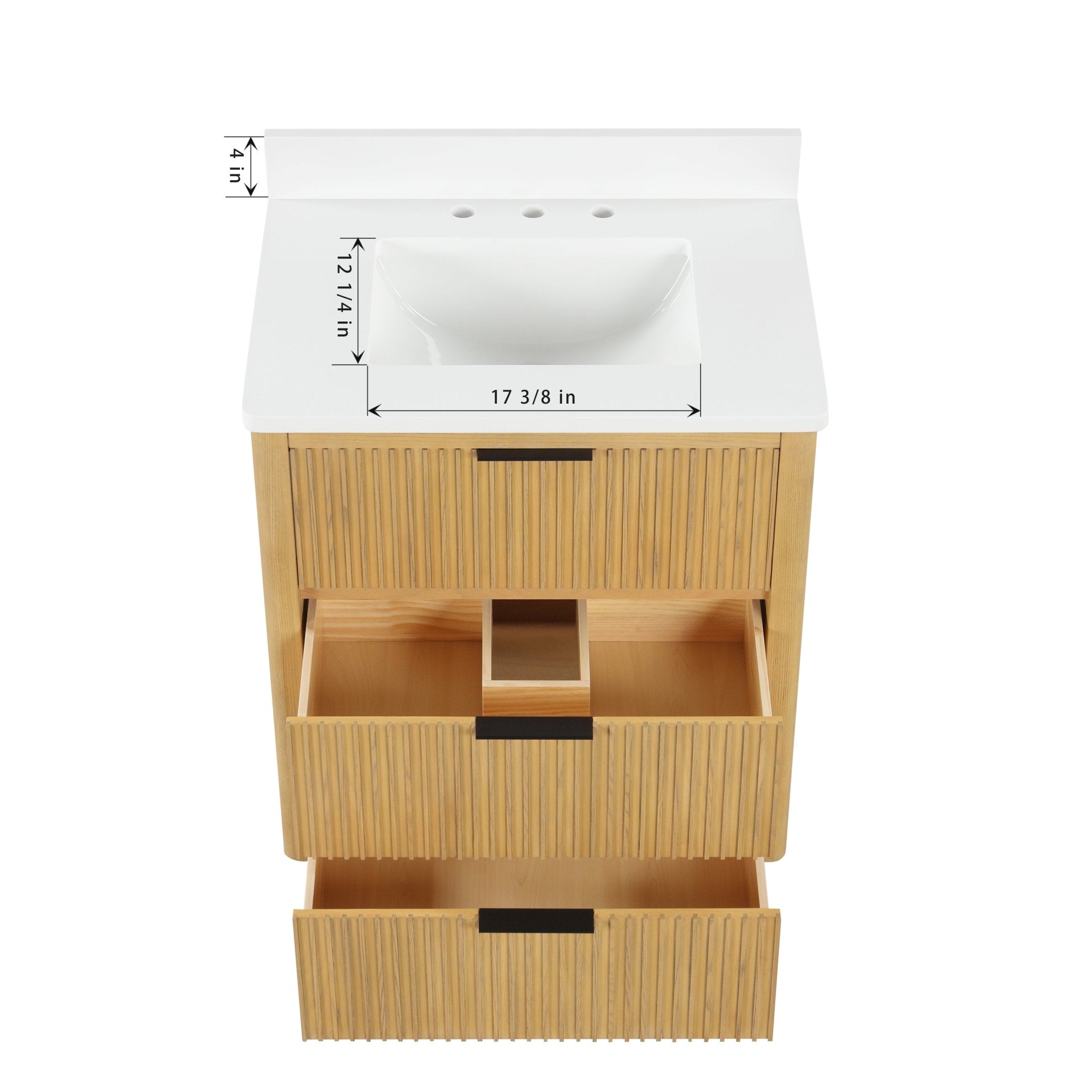Chans Furniture VH-2130WD-30 30 Inch Modern Golden Oak Coris Single Sink Bathroom Vanity With White Quartz Top