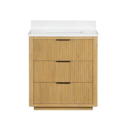Chans Furniture VH-2130WD-30 30 Inch Modern Golden Oak Coris Single Sink Bathroom Vanity With White Quartz Top