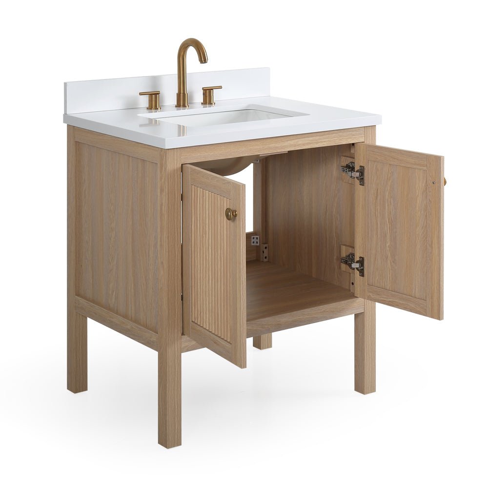 Chans Furniture GD-NG2462-WD-30 30 Inch Modern Light Oak Sera Single Sink Bathroom Vanity With White Quartz Top