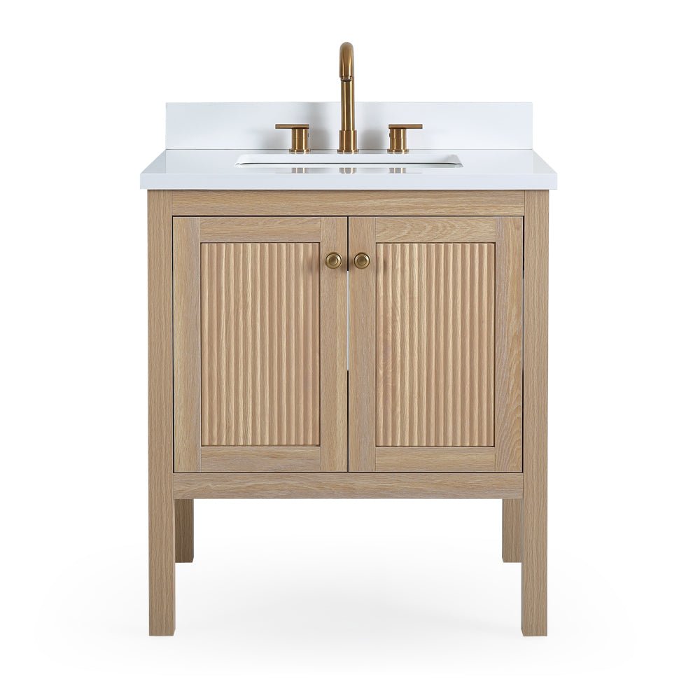 Chans Furniture GD-NG2462-WD-30 30 Inch Modern Light Oak Sera Single Sink Bathroom Vanity With White Quartz Top