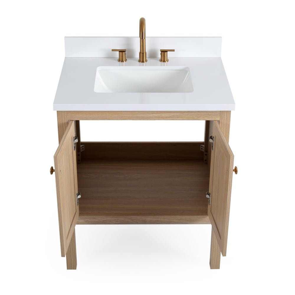 Chans Furniture GD-NG2462-WD-30 30 Inch Modern Light Oak Sera Single Sink Bathroom Vanity With White Quartz Top
