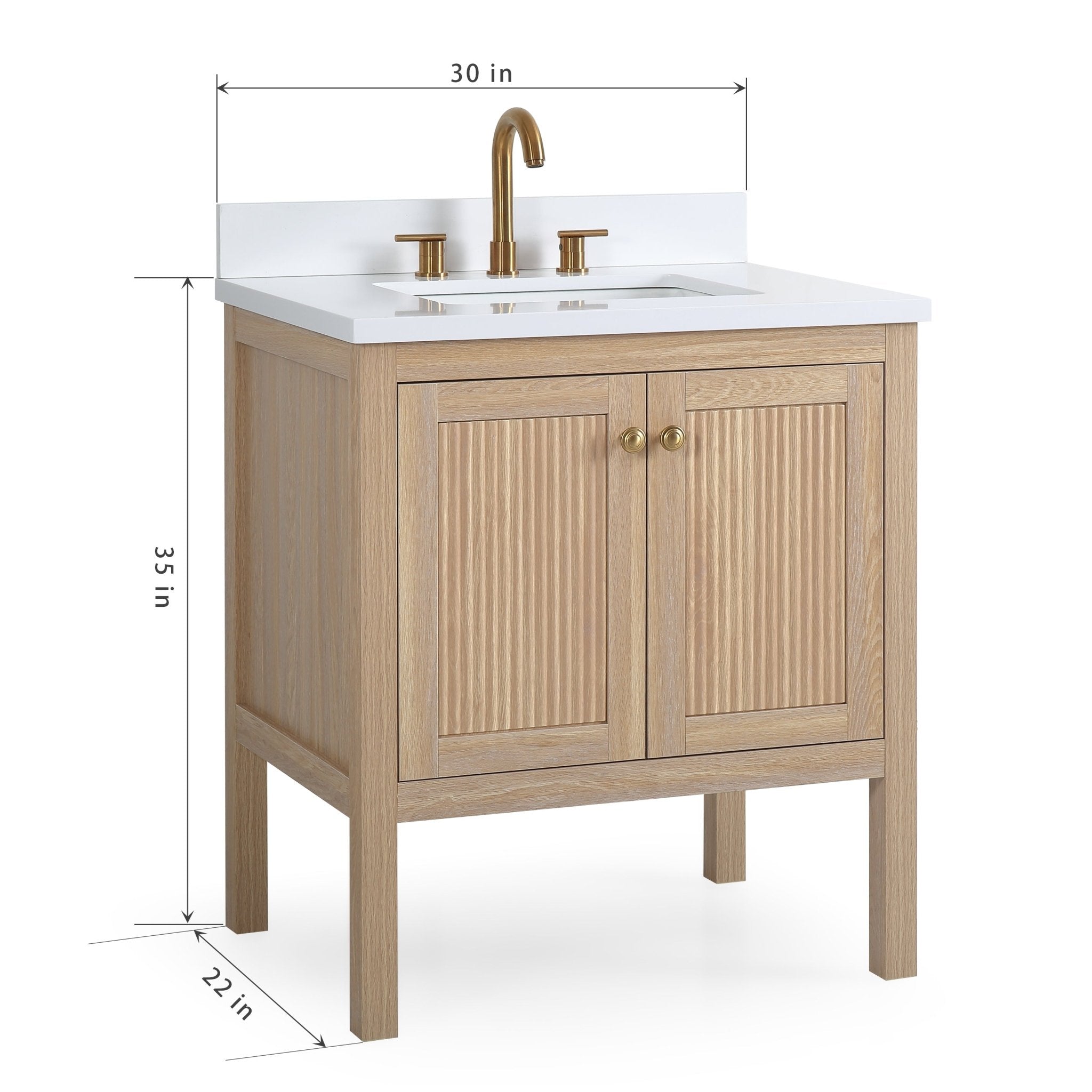 Chans Furniture GD-NG2462-WD-30 30 Inch Modern Light Oak Sera Single Sink Bathroom Vanity With White Quartz Top