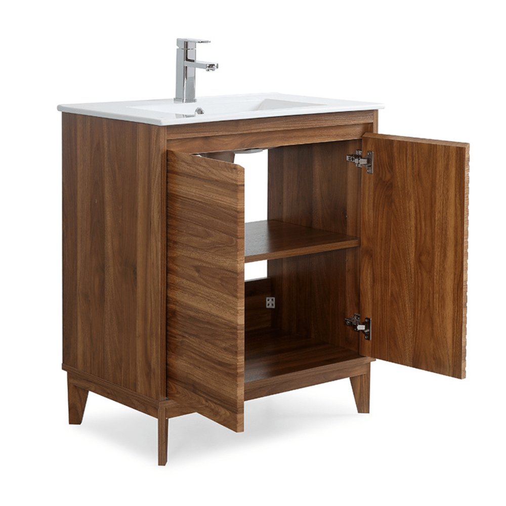 Chans Furniture GD-2430WD-30 30 inch Modern Style Natural Walnut Finish Zano Bathroom Sink Vanity With Intergated Sink Top