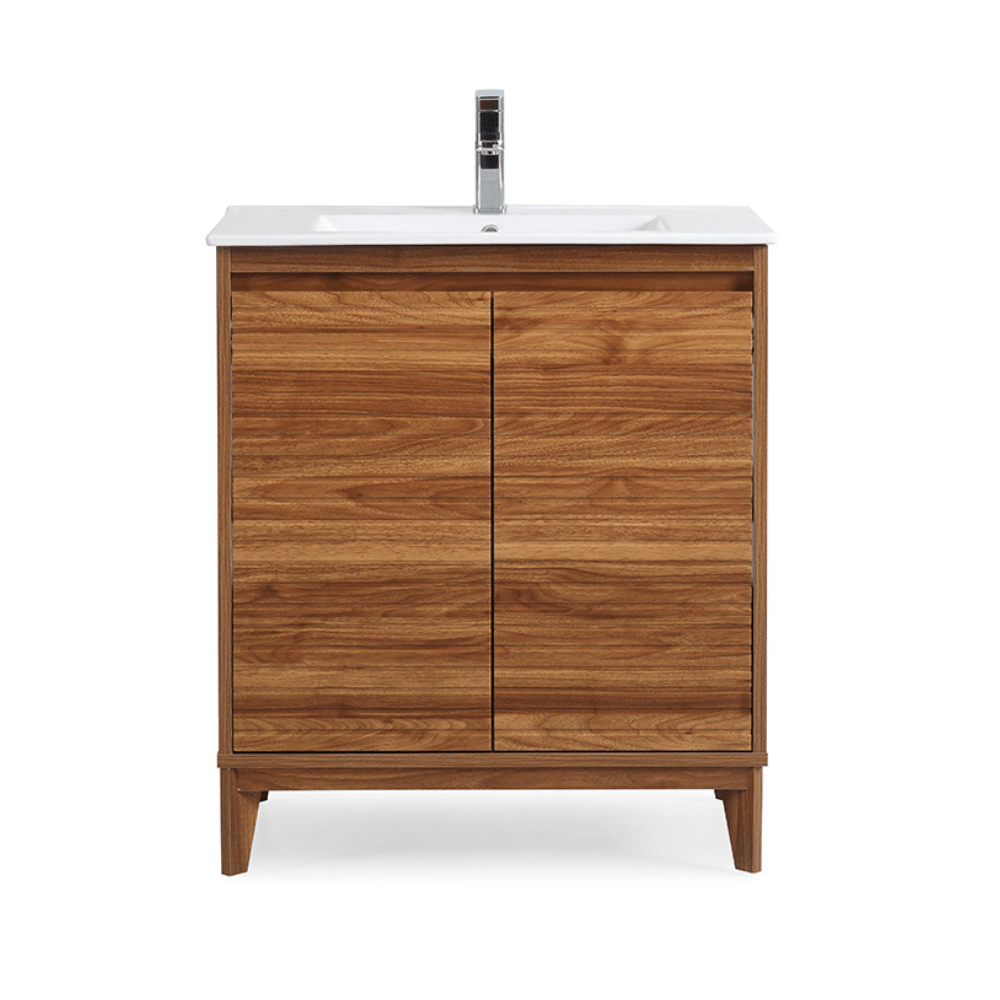 Chans Furniture GD-2430WD-30 30 inch Modern Style Natural Walnut Finish Zano Bathroom Sink Vanity With Intergated Sink Top