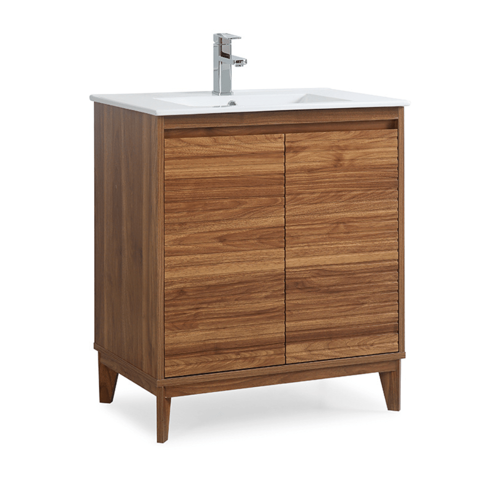 Chans Furniture GD-2430WD-30 30 inch Modern Style Natural Walnut Finish Zano Bathroom Sink Vanity With Intergated Sink Top