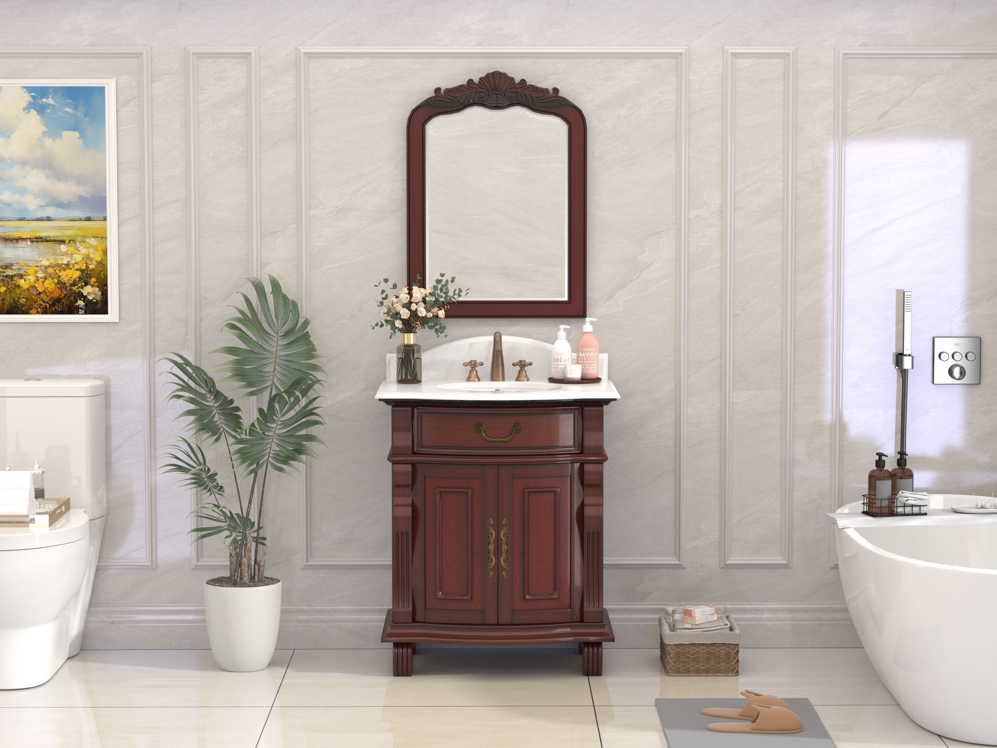Chans Furniture GD-4437-V30SB 30 Inch Traditional Style Solid Wood Hopkinton Single Sink Bathroom Vanity With Stone top